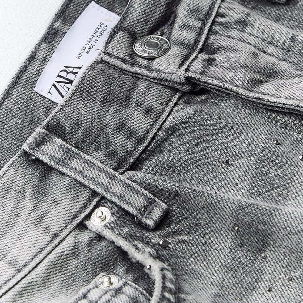 ZARA Rhinestone Mid Rise Jeans - Picture 9 of 11